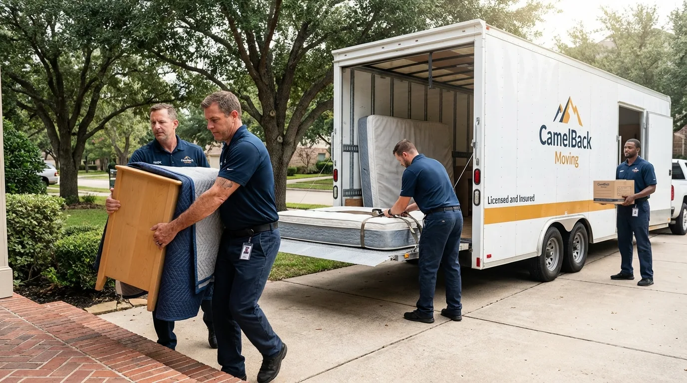 Crew loading residential truck for cross-state move from Red Wing, MN
