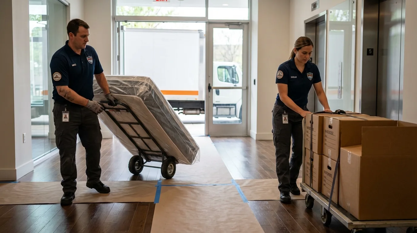 Professional apartment movers loading elevator in Red Wing, MN